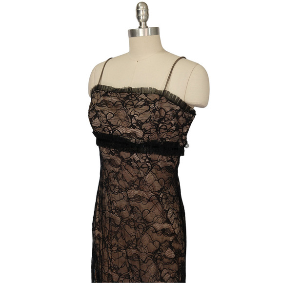 Vintage 90s Y2K Prom Dress Maxi Gown Size M 12 Black Lace Fairy Goth Betsy Adam - Picture 3 of 13